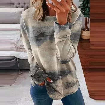 Модный женский пуловер с круглым вырезом и 3D-принтом, свободные рукава, повседневный женский пуловер с длинными рукавами S
