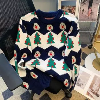 Модный женский пуловер с круглым вырезом, вязаный свитер, осенне-зимний рождественский красный свободный теплый свитер, женский винтажный элегантный женский джемпер с милым принтом 25512 One Size красный