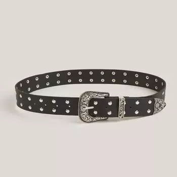 Модный женский ремень в стиле миллениал с заклепками в стиле вестерн 100 cm чёрный