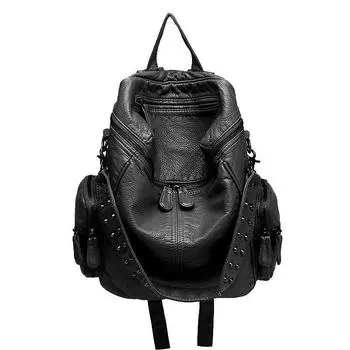 Модный женский рюкзак из мягкой кожи, новая модель большой вместимости, универсальный и удобный в ношении рюкзак, дорожная сумка, тренд чёрный