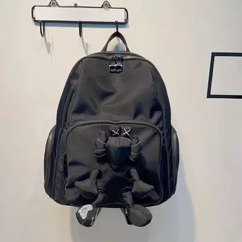 Модный женский рюкзак, осенний новый рюкзак, водонепроницаемый нейлоновый студенческий рюкзак, повседневный рюкзак большой емкости с модной куклой чёрный