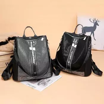 Модный женский рюкзак с блестками и большой емкостью, сумка через плечо, студенческая сумка чёрный