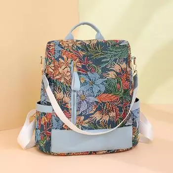 Модный женский рюкзак с цветочным принтом, красивый студенческий школьный рюкзак большой вместимости, брендовый дизайнерский дорожный рюкзак, сумки на плечо синий