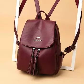 Модный женский рюкзак с кисточкой и подвеской, повседневный дорожный рюкзак красный