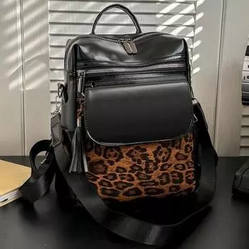 Модный женский рюкзак с леопардовым принтом, большая вместимость, школьный рюкзак для девочек-подростков, дорожная женская сумка через плечо, рюкзак чёрный