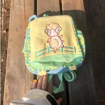 Модный женский рюкзак с милой овечкой и вышивкой в виде мультфильма. Маленький модный повседневный рюкзак Kawaii в стиле Харадзюку. Эстетическая женская сумка. 25X28X10cm зелёный