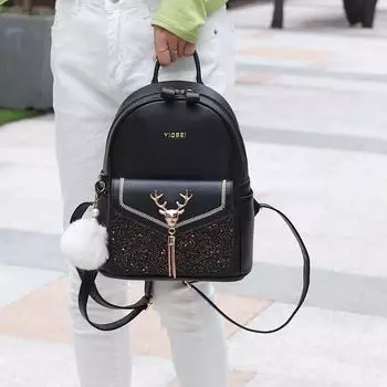 Модный женский рюкзак с пайетками черного и белого цвета, новый рюкзак для отдыха и путешествий, качественная кожа с кисточками, женская сумка