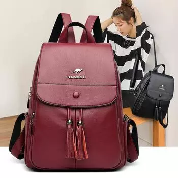 Модный женский рюкзак с подвеской и кисточкой, школьный рюкзак для путешествий и отдыха для девочек вино красного
