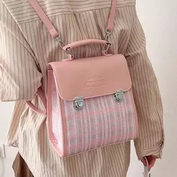 Модный женский рюкзак в стиле колледжа, клетчатый, милый, розовый, милый, корейский, модный, студенческий рюкзак, повседневная, кожаная, новая, женская сумка на плечо