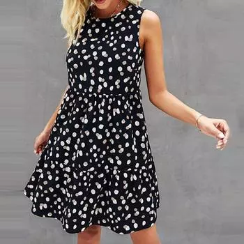 Модный женский сарафан без рукавов, удобное универсальное платье в горошек без рукавов с большим подолом и длиной до колена для вечеринки XL белый