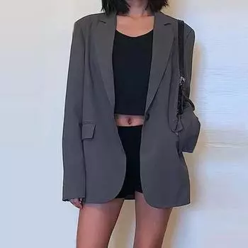 Модный женский серый пиджак, осенняя корейская версия, модный студенческий темпераментный женский костюм с одной пуговицей, уменьшающий возраст M серый
