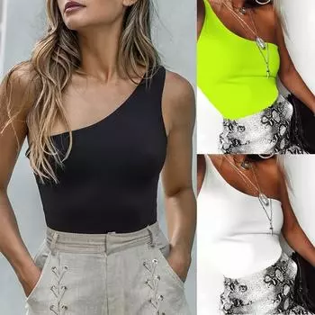 Модный женский сексуальный комбинезон без рукавов на одно плечо с ремешками для тела, тонкий комбинезон L чёрный