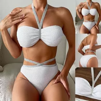 Модный женский сексуальный купальник без бретелек с открытой спиной и темпераментом, пляжная одежда, бикини, купальник M белый