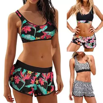 Модный женский сексуальный купальник с принтом дерева, пляжная вечеринка, плоский угол, разделенный купальник XL чёрный