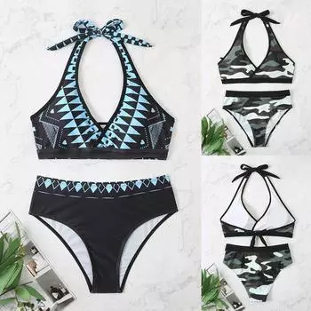 Модный женский сексуальный купальник с принтом, повседневный купальник с бретельками, комплект бикини XL