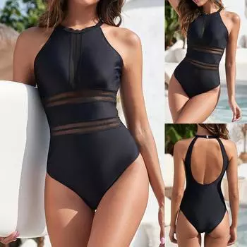 Модный женский сексуальный плотный темпераментный пляжный купальник бикини L чёрный