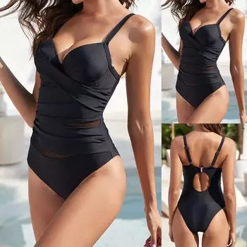 Модный женский сексуальный плотный темпераментный пляжный купальник бикини L чёрный