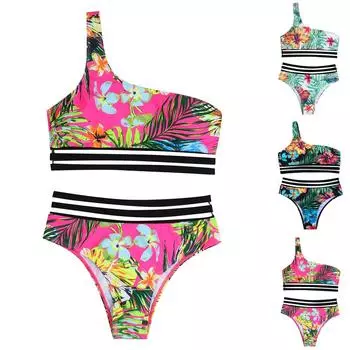 Модный женский сексуальный пляжный купальник с открытой спиной и принтом, бикини, купальник, разделенный купальник L чёрный