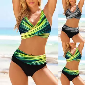 Модный женский сексуальный сплошной цвет, плотный темперамент, пляжная одежда, бикини, купальник XXXXL зелёный