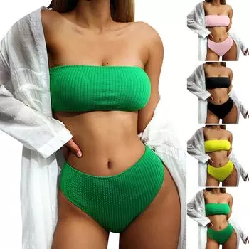 Модный женский сексуальный сплошной цвет с открытой спиной, темперамент, пляжная одежда, бикини, купальник XL жёлтый