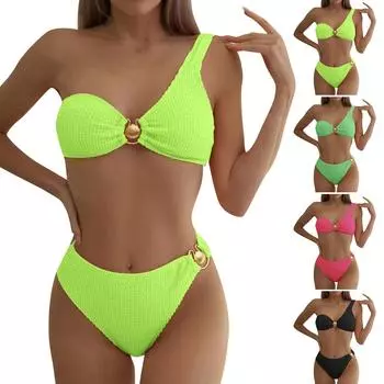 Модный женский сексуальный сплошной цвет с открытой спиной, темперамент, пляжная одежда, бикини, купальник S чёрный