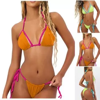 Модный женский сексуальный темпераментный пляжный костюм с открытой спиной, сплит-бикини, купальник S оранжевый