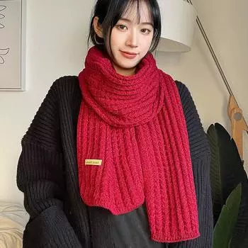 Модный женский шарф из грубой шерсти, вязаный универсальный для женщин осенью и зимой, сохраняет тепло, студенческий дорожный однотонный шарф AC2202 180cm бежевый