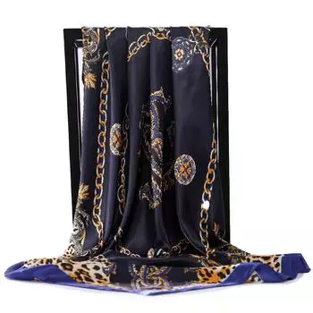 Модный женский шелковый шарф 90*90 см, роскошный брендовый платок, атласные шарфы, большие размеры, квадратные шарфы для волос, повязка на голову для женщин, бандана 90X90cm