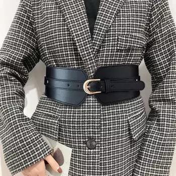 Модный женский широкий пояс, эластичный эластичный кожаный ремень с пряжкой, корсетный ремень, женские черные ремни с поясом чёрный