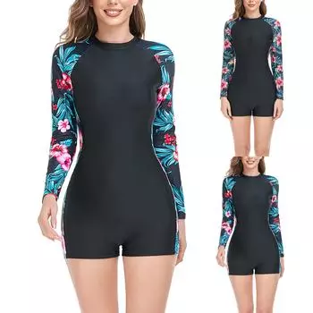 Модный женский сплошной цвет с круглым вырезом и длинным рукавом, сексуальный купальник, бикини M циан