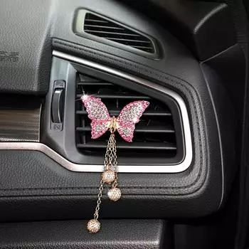 Модный женский стиль, декоративный зажим для духов в воздуховод автомобиля, милый освежитель воздуха с кисточкой в виде бабочки, украшенной стразами розовый