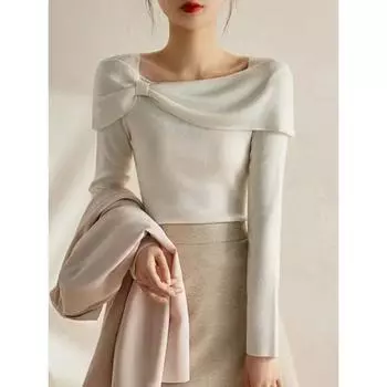 Модный женский свитер с бантом и длинным рукавом, корейская женская одежда, свитера, свитера, осень-зима S белый