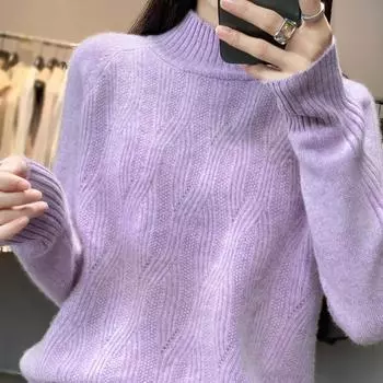 Модный женский свитер с полуводолазкой, осенне-зимний, толстый теплый свитер с цветочным узором для женщин S бежевый