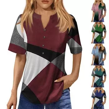 Модный женский свободный летний повседневный нарядный топ на пуговицах с v-образным вырезом и короткими рукавами XL розовый