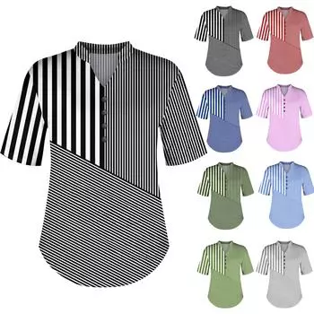 Модный женский свободный летний повседневный нарядный топ на пуговицах с v-образным вырезом и короткими рукавами L армия зеленый