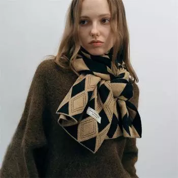 Модный женский теплый зимний вязаный шарф в клетку с ромбами в корейском стиле из мягкой толстой эластичной шерстяной пряжи Bufanda шейный платок Echarpe