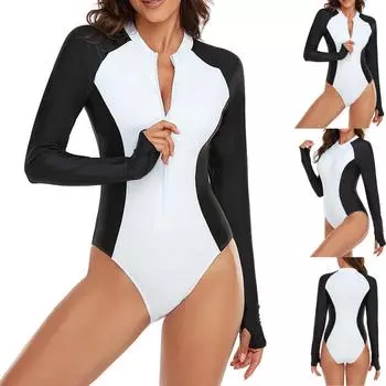 Модный женский тонкий купальник контрастного цвета с длинным рукавом для серфинга, бикини XXL белый