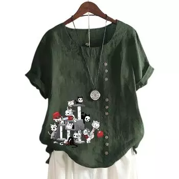 Модный женский топ с короткими рукавами, 11 яркими цветочными узорами и круглым вырезом S белый