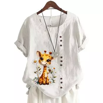 Модный женский топ с короткими рукавами, 11 яркими цветочными узорами и круглым вырезом S белый