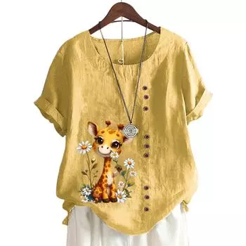 Модный женский топ с короткими рукавами, 11 яркими цветочными узорами и круглым вырезом S белый