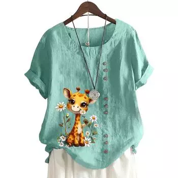 Модный женский топ с короткими рукавами, 11 яркими цветочными узорами и круглым вырезом S белый