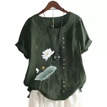 Модный женский топ с короткими рукавами, 11 яркими цветочными узорами и круглым вырезом S розовый