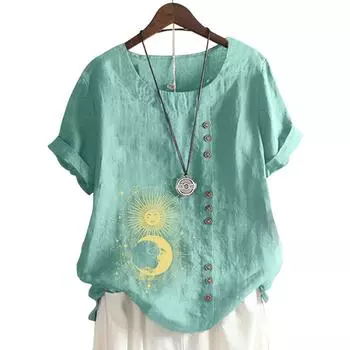 Модный женский топ с короткими рукавами, 11 яркими цветочными узорами и круглым вырезом S белый