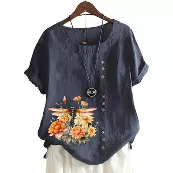 Модный женский топ с круглым вырезом и короткими рукавами, 11 вариантов цвета и стильный цветочный дизайн S белый