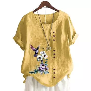 Модный женский топ с круглым вырезом и короткими рукавами, 11 вариантов цвета и стильный цветочный дизайн S озеро синий