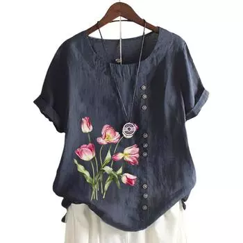 Модный женский топ с круглым вырезом и короткими рукавами, 11 вариантов цвета и стильный цветочный дизайн S белый