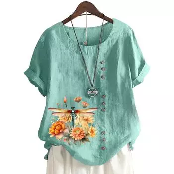 Модный женский топ с круглым вырезом и короткими рукавами, 11 вариантов цвета и стильный цветочный дизайн S белый