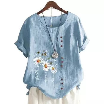 Модный женский топ с круглым вырезом и короткими рукавами, 11 вариантов цвета и шикарный принт S белый