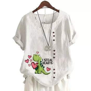 Модный женский топ с круглым вырезом и короткими рукавами, 11 вариантов цвета и стильный цветочный дизайн S белый