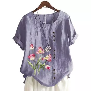 Модный женский топ с круглым вырезом и короткими рукавами, 11 вариантов цвета и стильный цветочный дизайн S белый